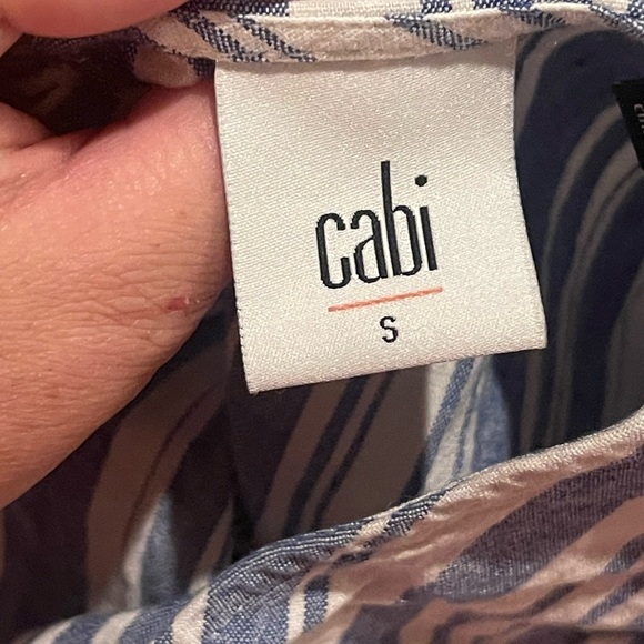 Cabi 5343 Wing Top linen blue white stripe blouse - Picture 3 of 7